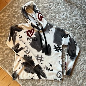 Charlie B Graffiti Hooded Sweater. Medium. White/black/gray/red